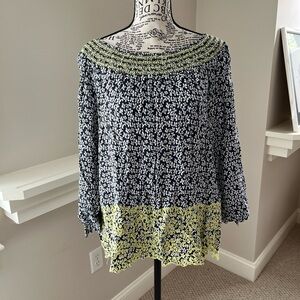 Ladies off the shoulder eyelet bottom long  sleeve top